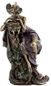 アルフォンス ミュシャ風「美女と野獣」彫像 ブロンズ風ある美しい貴婦人の彫刻輸入品