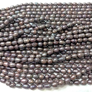 淡水真珠　ライス　6.5-7.5mm　サークル　染め　ブラウン系　連