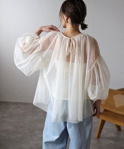 Button Shirt/Blouse Tulle Gathered Blouse