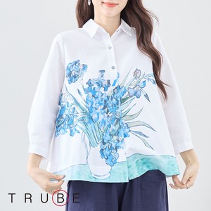 Button Shirt/Blouse Flower Print Big Silhouette L 【2024NEW】