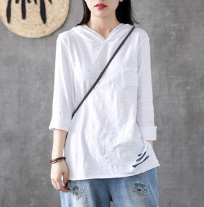 T-shirt Plain Color Long Sleeves T-Shirt Hooded Ladies'