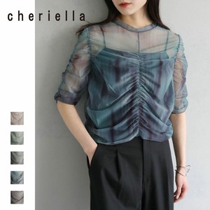 【追加】プリントシアーギャザートップス半袖/cheriella