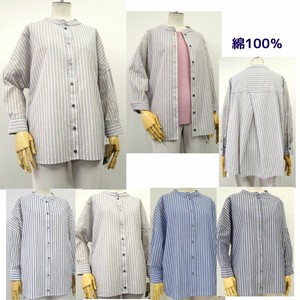 Button Shirt/Blouse Stripe Band Collar 【2024NEW】