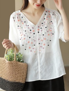 Button Shirt/Blouse Floral Pattern V-Neck Ladies'
