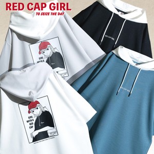 【24SS新作】RED CAP GIRL 接触冷感 とろみポンチ バックプリント 配色フード付き 半袖T-shirt