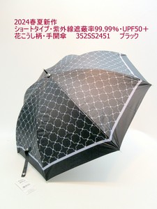 2024春夏新作）晴雨兼用・長傘-婦人　ショートタイプ・紫外線遮蔽率99.99％・UPF50＋・花こうし柄・手開傘