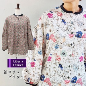 Button Shirt/Blouse Voluminous Sleeve Pudding Ladies' Made in Japan