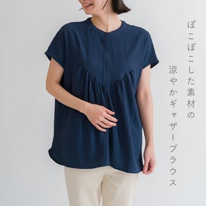 Button Shirt/Blouse Jacquard Gathered Blouse 【2024NEW】
