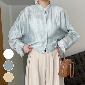 Button Shirt/Blouse Dolman Sleeve Collarless Spring/Summer Sheer