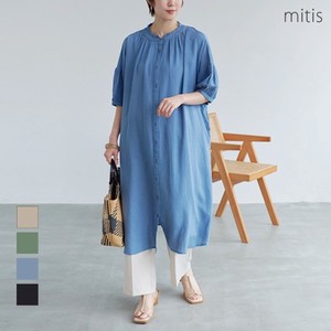 [SD Gathering] Casual Dress Tunic Long Cotton Linen Puff Sleeve One-piece Dress