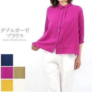 Button Shirt/Blouse 3/4 Length Sleeve Double Gauze Front Opening Short Length