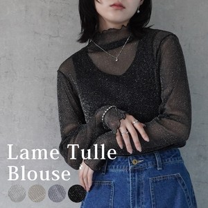 Sweater/Knitwear Long Sleeves Tops Tulle Sheer Turtle Neck 2024 Spring/Summer