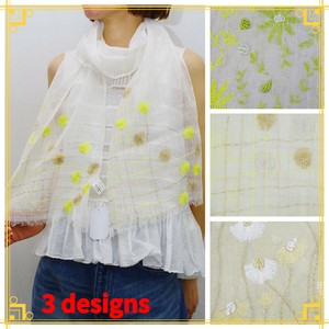 Stole Flower Floral Pattern Linen-blend