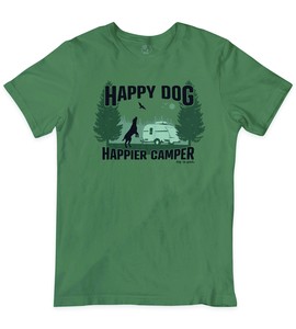 ユニセックス・プリントTシャツ　『Happy Dog, Happier Camper』　半袖 Tシャツ