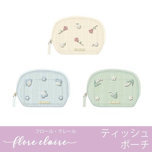 【ティッシュポーチ（化粧ポーチ）】可愛いお花の刺繍♪◆フロールクレール
