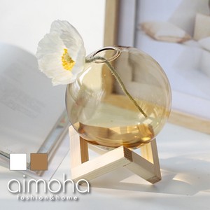 ガラス玉のフラワーベース 花瓶 フラワーベース ガラス インテリア 透明 おしゃれ 丸型 木製 土台