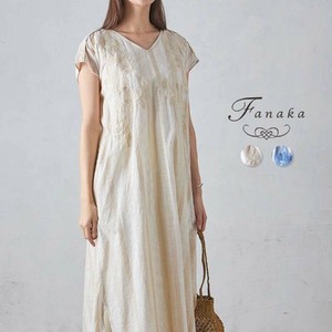 [SD Gathering] Casual Dress Patchwork Stripe Fanaka One-piece Dress Embroidered