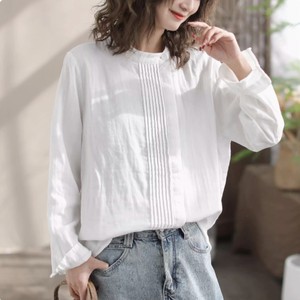 Button Shirt/Blouse Plain Color Long Sleeves Ladies