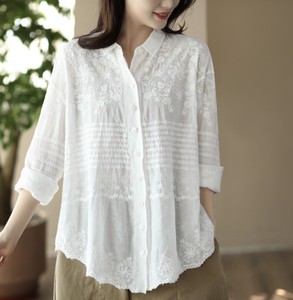 Button Shirt/Blouse Plain Color Long Sleeves Floral Pattern Ladies'