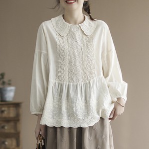 Button Shirt/Blouse Plain Color Long Sleeves Floral Pattern Ladies