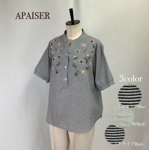 Button Shirt/Blouse Pullover Shirtwaist Embroidered Ladies' Keyhole Neck