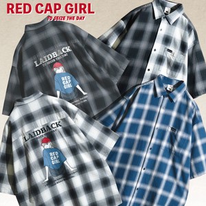 【24SS新作】RED CAP GIRL オンブレチェック バック刺繍&プリント 半袖シャツ