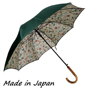 日本製　60cmジャンプ傘　両面ほぐし　花鳥風月　グリーン　Made in Japan　国産