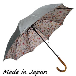 日本製　60cmジャンプ傘　両面ほぐし　花鳥風月　グレー　Made in Japan　国産