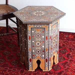 シリア製寄木細工の木製サイドテーブル Lサイズ W52xH55xD52cm