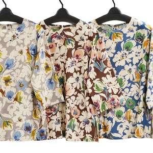 T-shirt Pullover Floral Pattern Cotton Linen L size Made in Japan