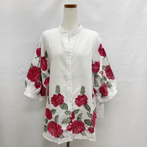 Button Shirt/Blouse Flower Spring/Summer Tops Embroidered 7/10 length