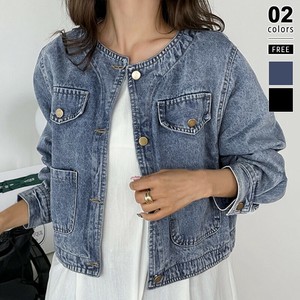 <予約販売>ノーカラーデニムジャケット デニムジャケット Gジャン レディース ノーカラー ジャケッ