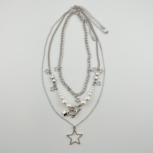 Silver Chain Pearl Necklace Star