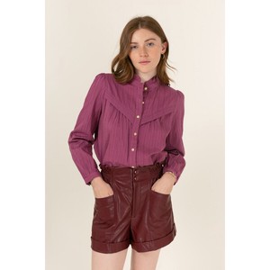 Button Shirt/Blouse Ruffle Stand-up Collar Cotton