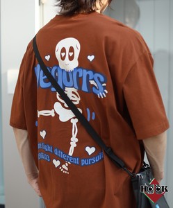 【HOOK】個性派スケルトンバックプリント半袖ビッグTシャツ メンズ レディース 半袖 ロゴ tシャツ