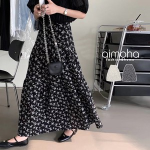 《 aimoha select 》ギャザーでボリューム感あるふわっとスカート シフォンスカート ロング 花柄