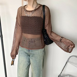 Sweater/Knitwear Knit Tops Mesh Openwork [2024 NEW]
