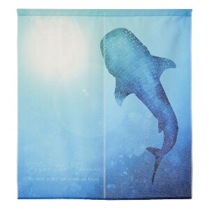 のれん ジンベエザメ 　サメ 鮫 　甚兵衛鮫 海 シー 海中 青 ブルー　85×90cm