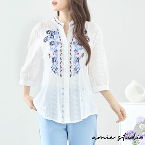 Button Shirt/Blouse Lace Blouse Cotton L Embroidered M 【2024NEW】