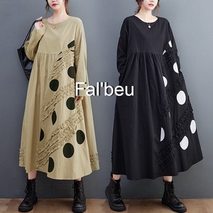 Casual Dress Gathered Dress Cotton Switching Polka Dot 2-colors 【2024NEW】