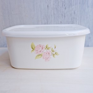 Enamel Storage Jar/Bag Bird Rose Made in Japan