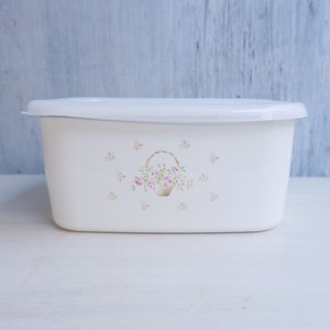 Enamel Storage Jar/Bag Bird Rose Basket Made in Japan