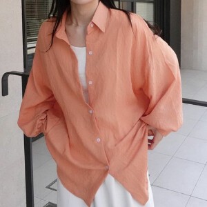 Button Shirt/Blouse Tops Summer Puff Sleeve Spring