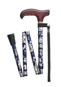 フジホーム　ステッキ　杖　ベーシック　折畳S　花柄青　　WB3723