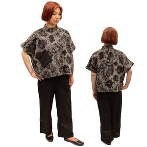 Button Shirt/Blouse Printed Ladies' Japanese Pattern Short-Sleeve