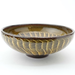 FD飴釉打ち刷毛　丸平鉢波佐見焼　Folk Design　小鉢　鍋料理　お鍋　取鉢　おかず鉢　漬物鉢　　日本製