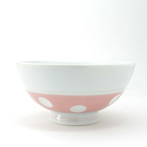 Rice Bowl Pink Polka Dots Hand-Painted Made in Japan