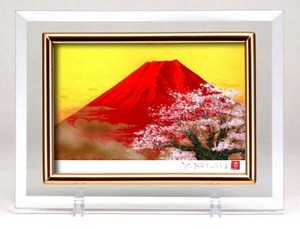 クリスタル絵画　赤富士桜・14982