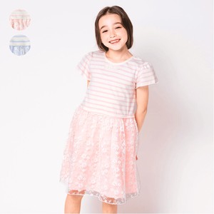 Kids' Casual Dress Tulle Waist One-piece Dress Border Switching Short-Sleeve