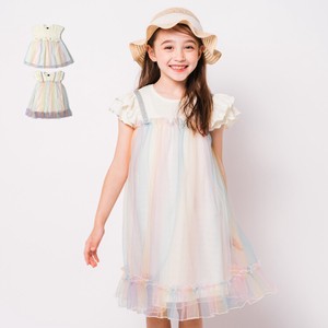 Kids' Casual Dress Tulle Rainbow Camisole Waist One-piece Dress Switching Short-Sleeve